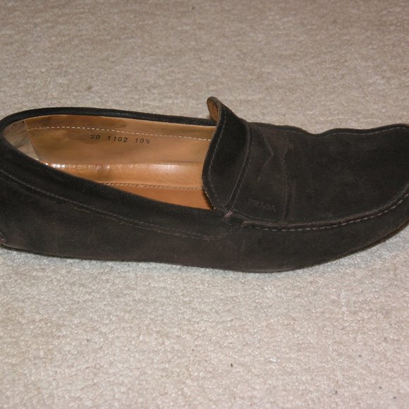 Prada 1102 Brown Suede Leather Driver Loafers 10.5 - Picture 2 of 10